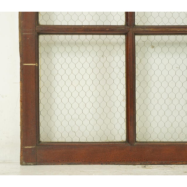 Traditional Vintage 10 Chicken Wire Glass Pane Wood Transom Window 61 X 32 In. For Sale - Image 3 of 8