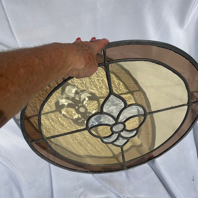 Metal Large Vintage Round Slag Stained Glass and Beveled Glass Round Panel/Window For Sale - Image 7 of 11