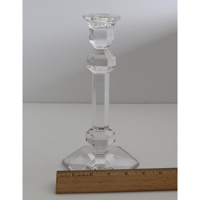 Pair of Val Saint Lambert Belgian Crystal Candlesticks Signed & Labeled For Sale - Image 9 of 11