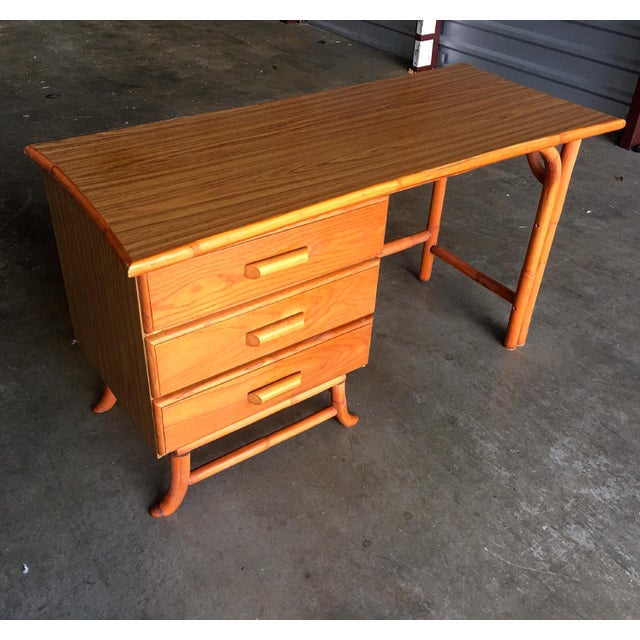 Vintage Rattan Desk and Chair Chairish
