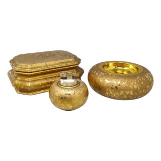 Handcrafted Smoking Set in Ceramic and Gold Leaf, Italy, 1970s, Set of 3 For Sale