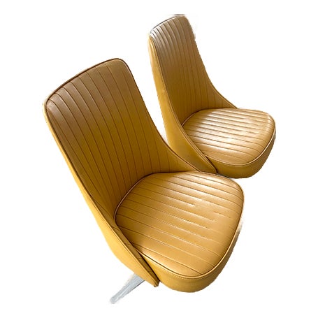 Chromcraft Mid-Century Modern Camel Swivel Lounge Chairs, Pair, 1970s For Sale
