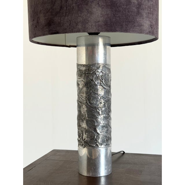 Stunning brutalist table lamp in cast aluminum, designed by Belgian goldsmith Willy Luyckx for Aluclair in the 1960s....