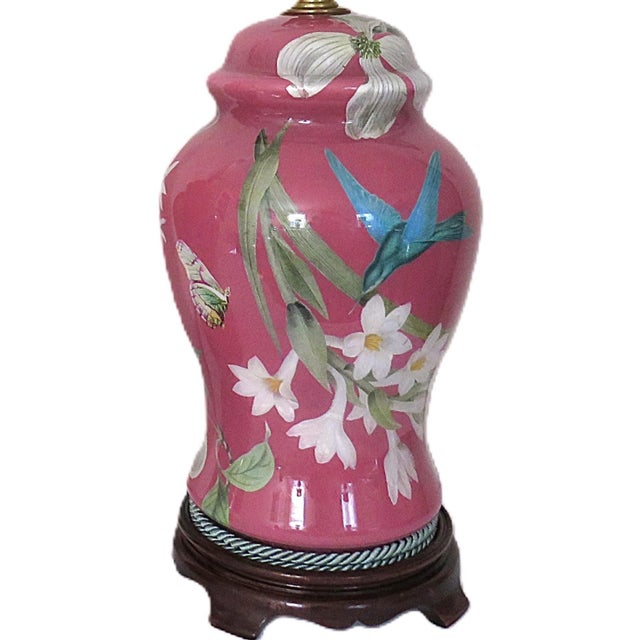 FREE SHIPPING ANYWHERE IN THE CONTINENTAL US! This is a set of Asian style table lamps. Ginger jar form. Dusty pink rose...