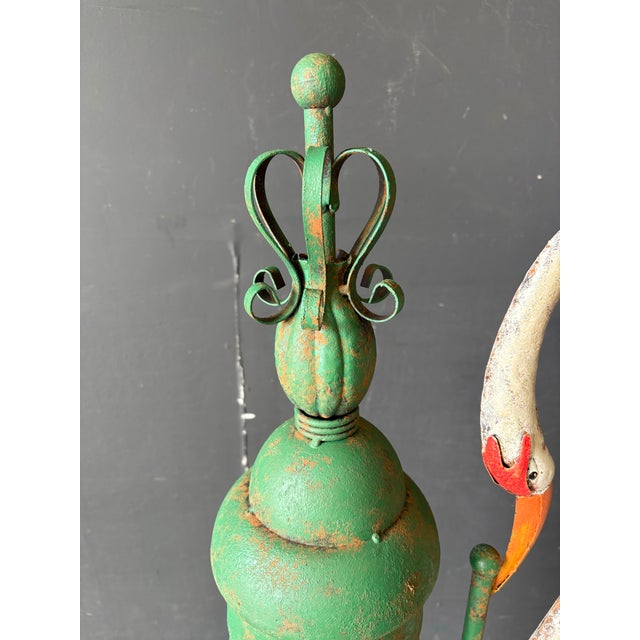 Green Whimsical Cast Metal Swan Double Garden Gate - a Pair For Sale - Image 8 of 10