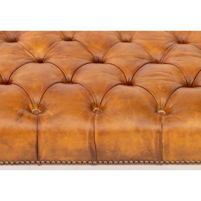 Mid 20th Century Victorian Style Leather Upholstered Mahogany Bench For Sale - Image 5 of 8