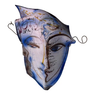 Dominique Caron Signed Hand-Painted Sculpted Leather Art Mask Wall Sculpture For Sale