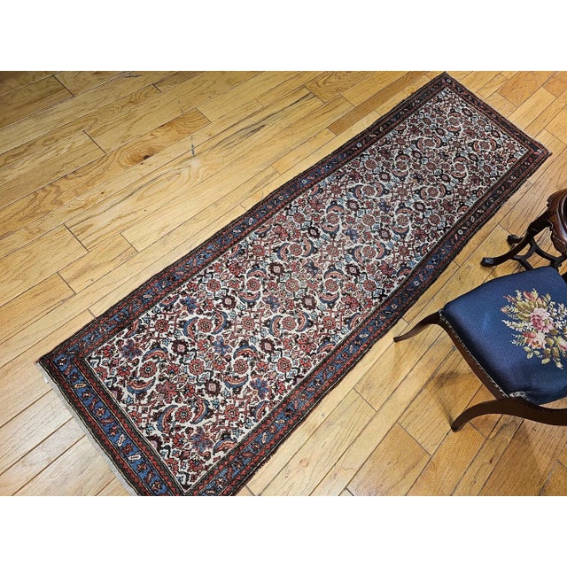 Persian Vintage Persian Malayer Runner, Hand-Knotted Wool, Ivory, 1920s For Sale - Image 3 of 12