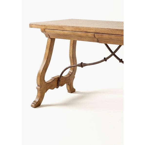 Wood Antique Spanish Writing Desk or Console Table With Iron Stretcher - Circa Early 20th Century For Sale - Image 7 of 7