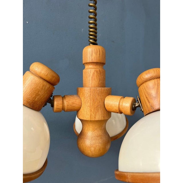 Mid-Century Wooden Pendant Lamp with Three Acrylic Glass Shades from Steinhauer For Sale - Image 9 of 11