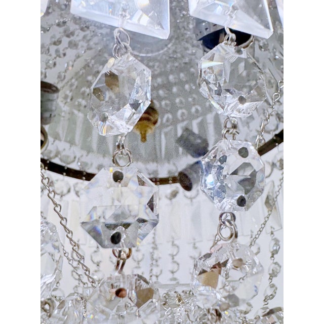 Vintage French Style Crystal Basket Chandelier With Ornate Brass Crown For Sale - Image 11 of 12