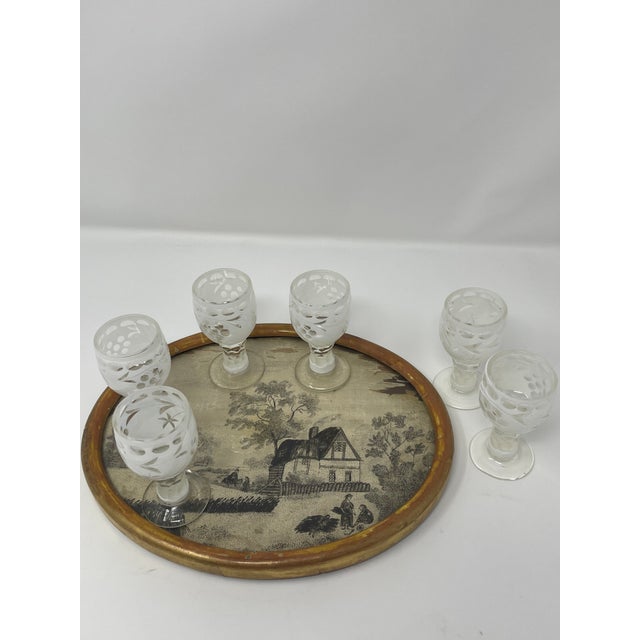 Late 19th Century Rare Bijou-Scale Uniform Set of 6 Matching 19th Century Cut-to-Clear Cordials on Base Tray For Sale - Image 13 of 13