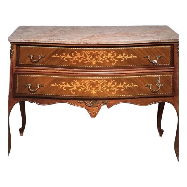 1940s French Marble Top Low Chest For Sale