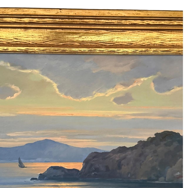 Wood Emilio Salvi Signed Oil on Board “Capri” Seascape Painting in Gilt Frame For Sale - Image 7 of 13
