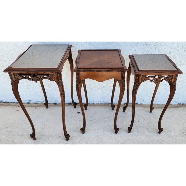 French Nesting Tables Walnut Vintage For Sale - Image 15 of 15