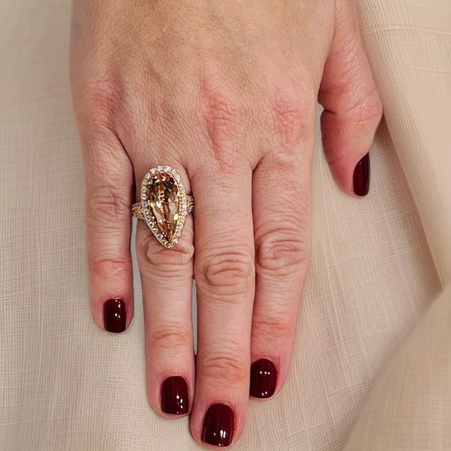 Morganite Diamond Ring 14k Rose Gold 6.91 TCW Certified For Sale - Image 13 of 16