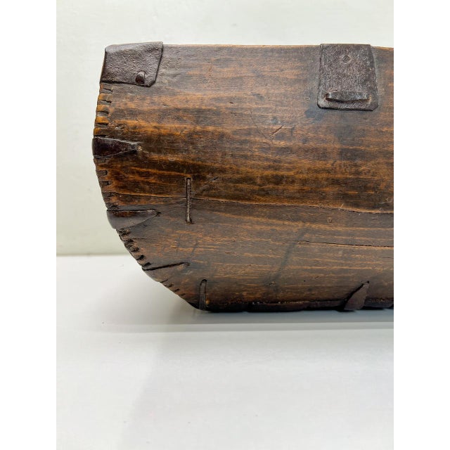 Antique Primitive Chinese Rice Basket in Wood and Iron, 1900s For Sale - Image 6 of 12