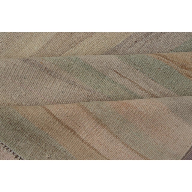 Subtle Horizontal Stripe Design Turkish Vintage Kilim Runner in Soft Pastels For Sale - Image 11 of 12