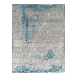 9x12 Gray Hand-Knotted Wool Coastal Mist Abstract Modern Carpet Rug For Sale