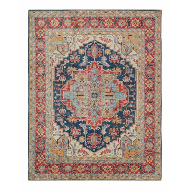 Red 2010s Rug & Kilim’s Serapi Style Rug in Red, Blue & Gold With Medallion Pattern For Sale - Image 8 of 8