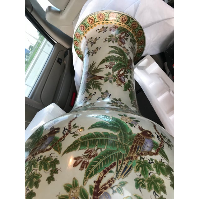 Ceramic 1960s Mid-Century Monumental 72” Ceramic Floor Vase – Tropical Bird & Palm Motif For Sale - Image 7 of 8