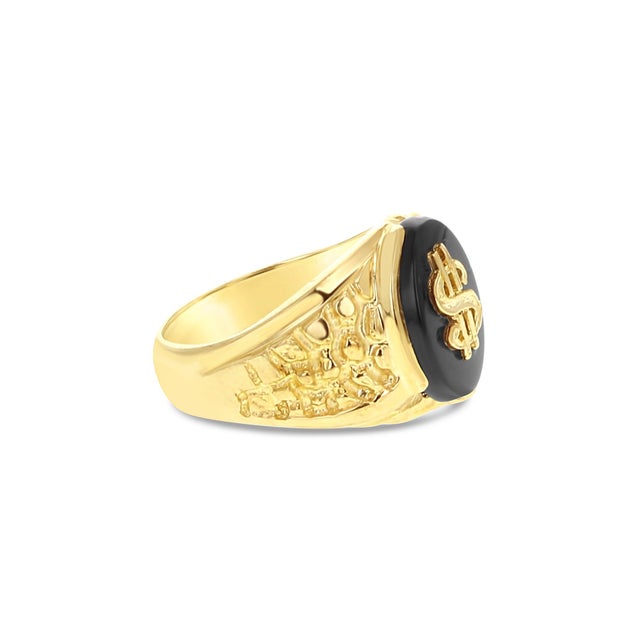 Contemporary Money Sign Onyx Signet Ring 10k Yellow Gold, Size 11 For Sale - Image 3 of 3