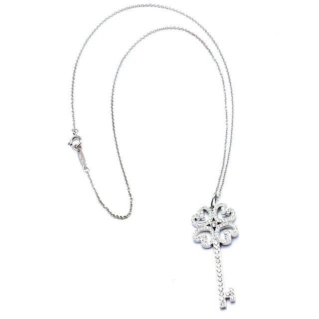 Late 20th Century Edit Late 20th Century Tiffany & Co. Platinum & White Gold Enchant Quatra Heart Key Pendant Necklace For Sale - Image 5 of 11