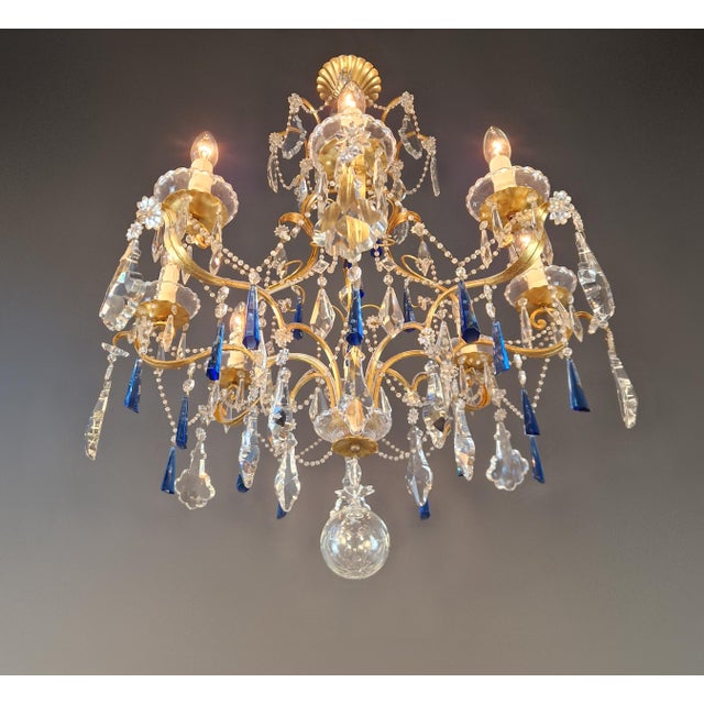 Vintage Venetian Rococo Style Crystal Chandelier Cobalt Blue and Clear Crystals For Sale - Image 6 of 12