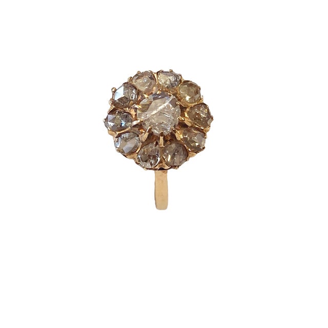 Gold 1920's 14k Yellow Gold Rose Cut Diamond Ring Size 4 For Sale - Image 8 of 12