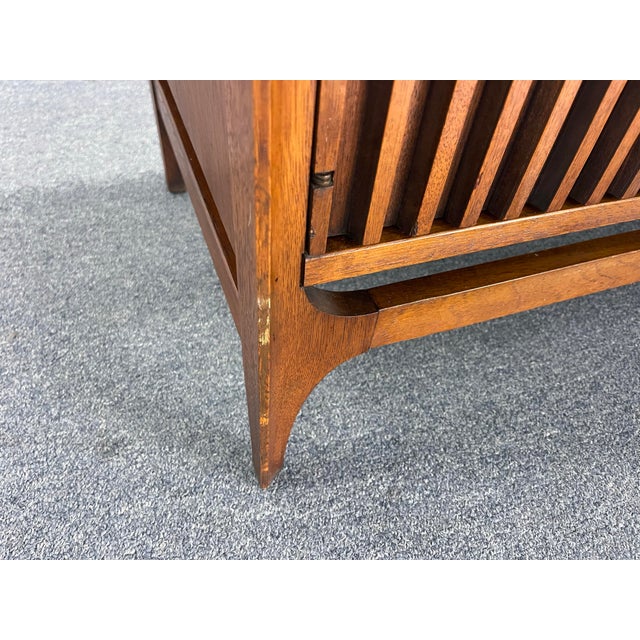 Broyhill Brasilia Fluted Walnut Room Divider / Credenza With Marble Top, Vintage 1960s, McM, Mid Century Modern For Sale - Image 10 of 12