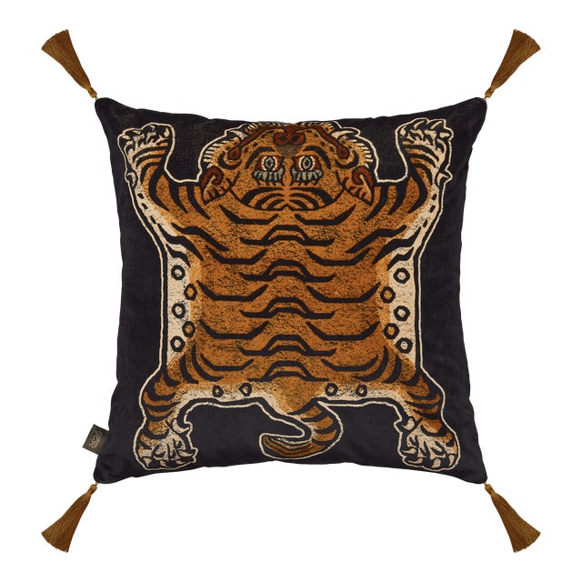 House of Hackney Saber Medium Tassel Velvet Cushion - Noir For Sale