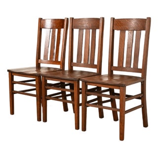 Limbert Style Antique Mission Oak Arts & Crafts Side Chairs or Dining Chairs, Set of Three For Sale