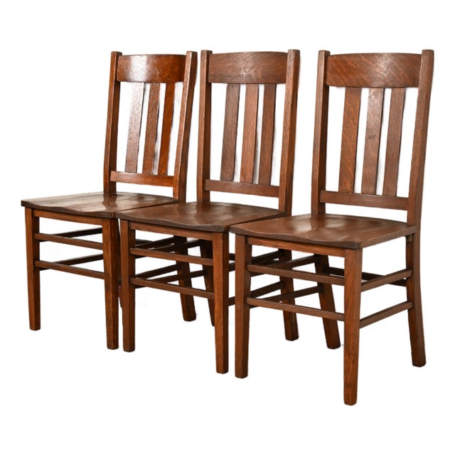 Limbert Style Antique Mission Oak Arts & Crafts Side Chairs or Dining Chairs, Set of Three For Sale