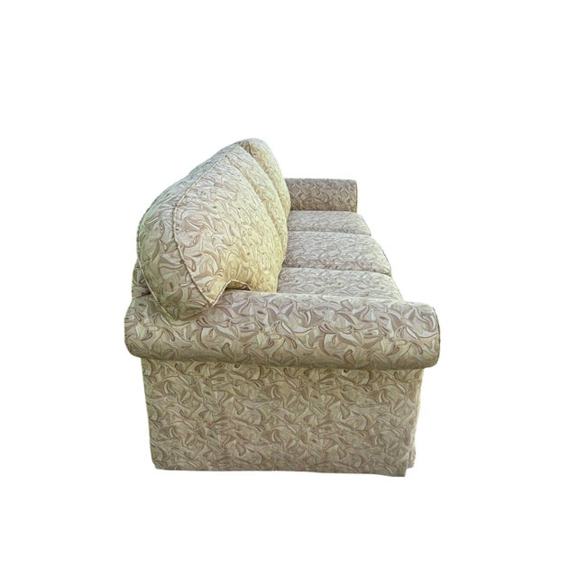 Quick Hits: Three-seat roll arm sofa by Taylor King High-end upholstery featuring a subtle damask-style pattern Feather-...