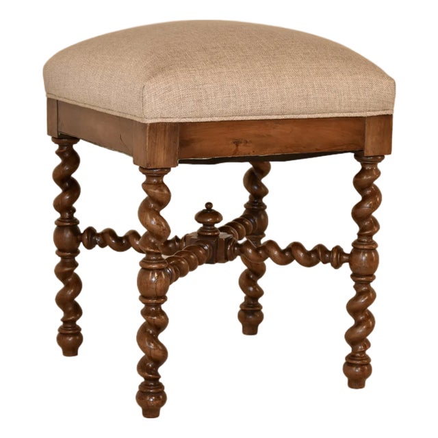 19th Century French Walnut Upholstered Stool For Sale