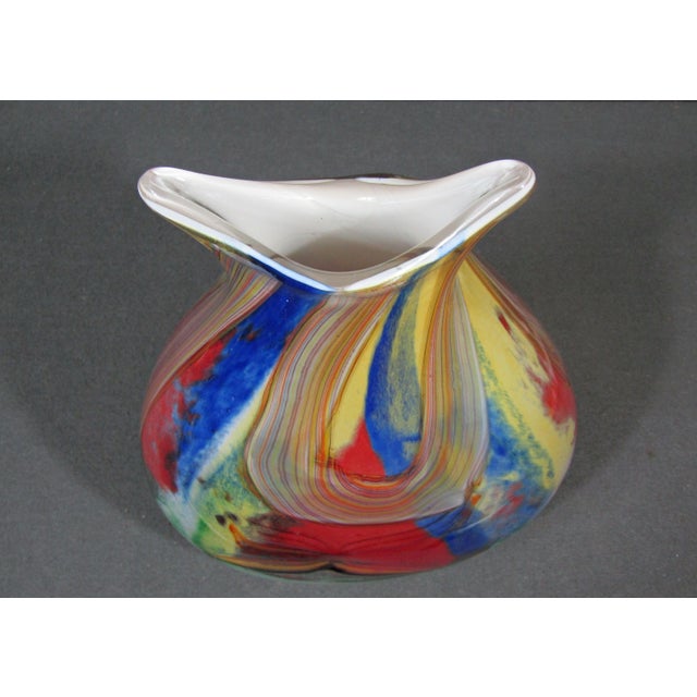 Large Murano-Style Multicolor Hand-Blown Freeform Art Glass Vase For Sale - Image 10 of 15