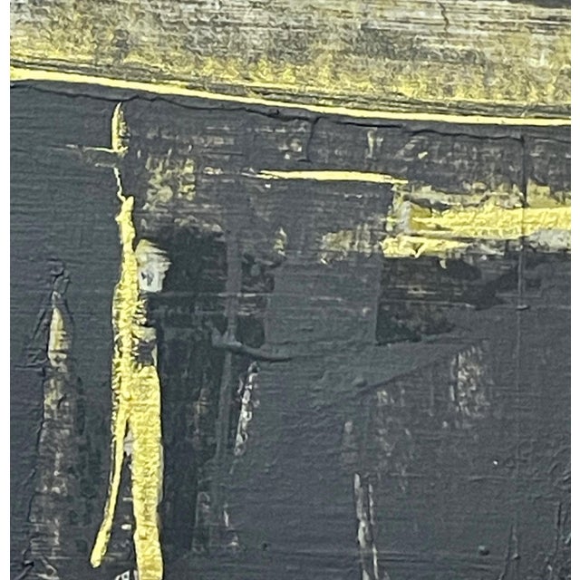 Contemporary Quiet Glow. VI Framed Abstract Gold Leaf /Black Painting For Sale - Image 3 of 4