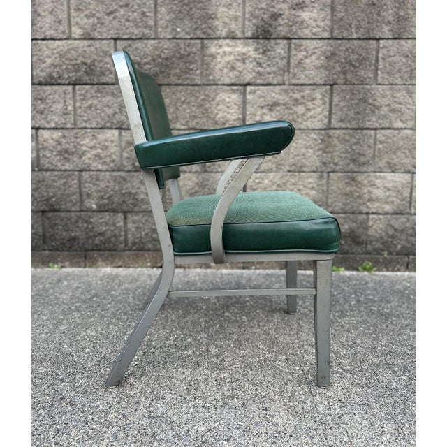 Vintage Industrial Metal Office Chair With Green Upholstery For Sale - Image 9 of 14