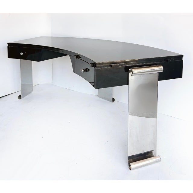 Mid-Century Modern 1980s Art Deco Style Lacquer, Stainless Steel Desk, Eugene Printz Style For Sale - Image 3 of 17