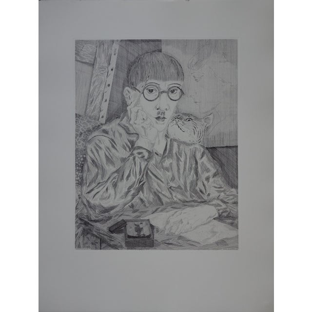 Tsuguharu Léonard Foujita, Self-Portrait with Cat, Original Engraving For Sale