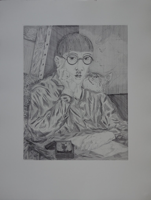 Tsuguharu Léonard Foujita, Self-Portrait with Cat, Original Engraving