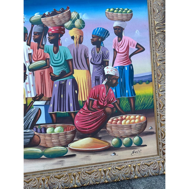 Vintage Haitian Painting of Women and Chickens For Sale In West Palm - Image 6 of 6