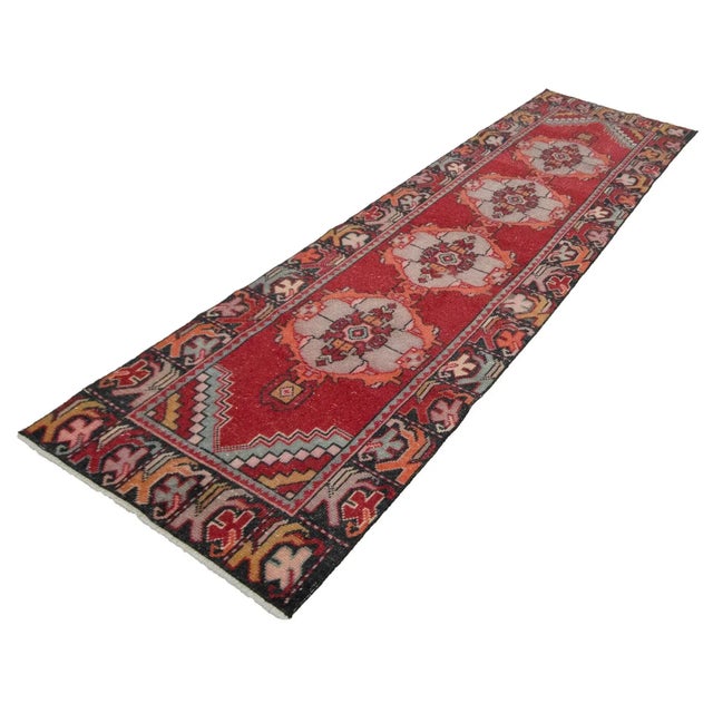 Mid-Century Modern Vintage Red Turkish Runner-2′10″ × 9′5″ For Sale - Image 3 of 7