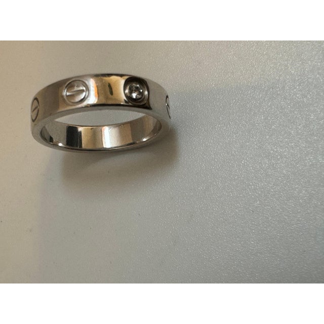 Authentic Classic Cartier "Love Ring" One Diamond Ring 18 Kt White Gold, 46 For Sale - Image 12 of 18