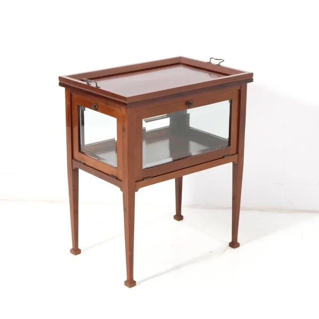 Art Nouveau Walnut Tea Cabinet with Serving Tray, 1900s For Sale - Image 4 of 8