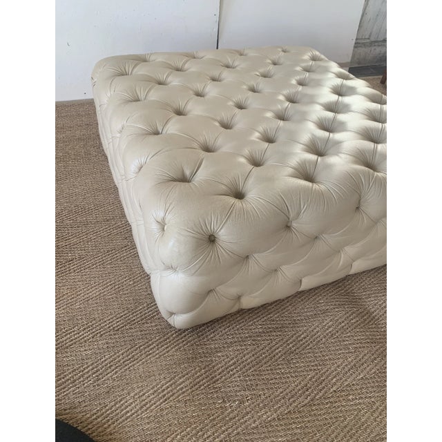 Contemporary Tufted Leather Ottoman For Sale - Image 3 of 10