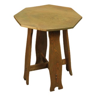 Antique Arts and Crafts Period Oak Octagonal Top Side Table For Sale