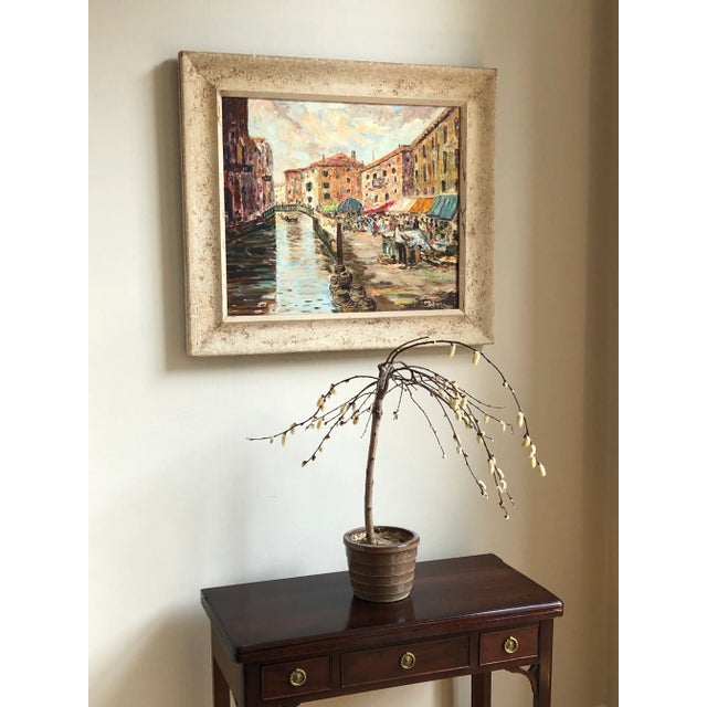 Mid-Century Modern 1954 Venetian Cityscape Oil Painting, Framed For Sale - Image 3 of 13
