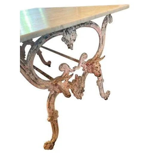 French Country Late 19th Century French Butcher Table With Marble Top, Double Bull's Head Base For Sale - Image 3 of 8