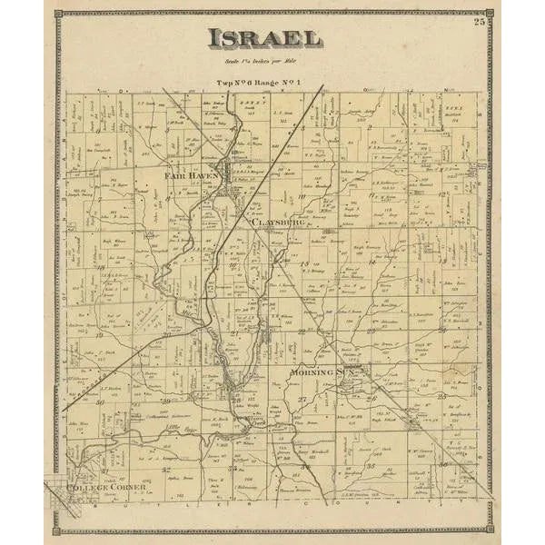 Antique map titled 'Israel'. Original antique map of Israel, Ohio. This map originates from 'Atlas of Preble County Ohio'...